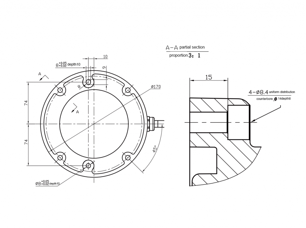 R18-095S Габаритные размеры, размеры основания и торцевого фланца №3.png